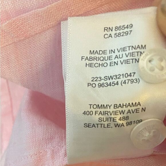 Tommy Bahama Sz L Classic Pink Linen Long Sleeve Collar Button Down Shirt - Picture 7 of 8